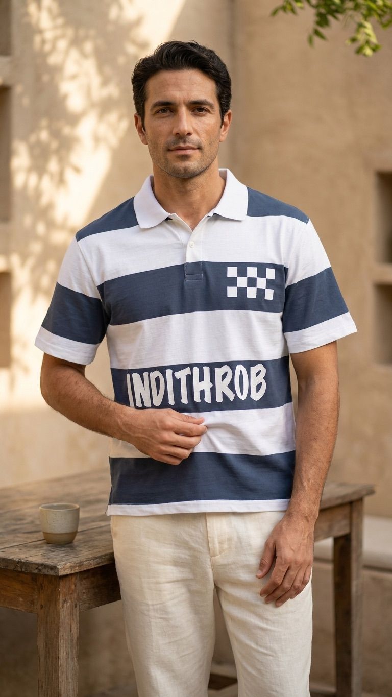 IndiThrob Classic Striped Polo Tshirt