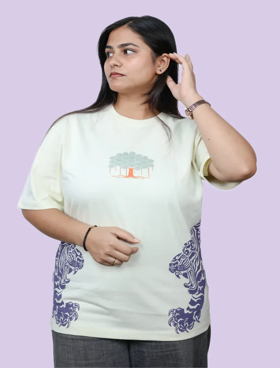 Indithrob Men Indian Aesthestics Tiger Graphic Oversized T-Shirt