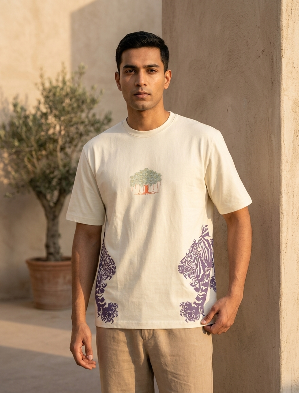 Indithrob Men Indian Aesthestics Tiger Graphic Oversized T-Shirt