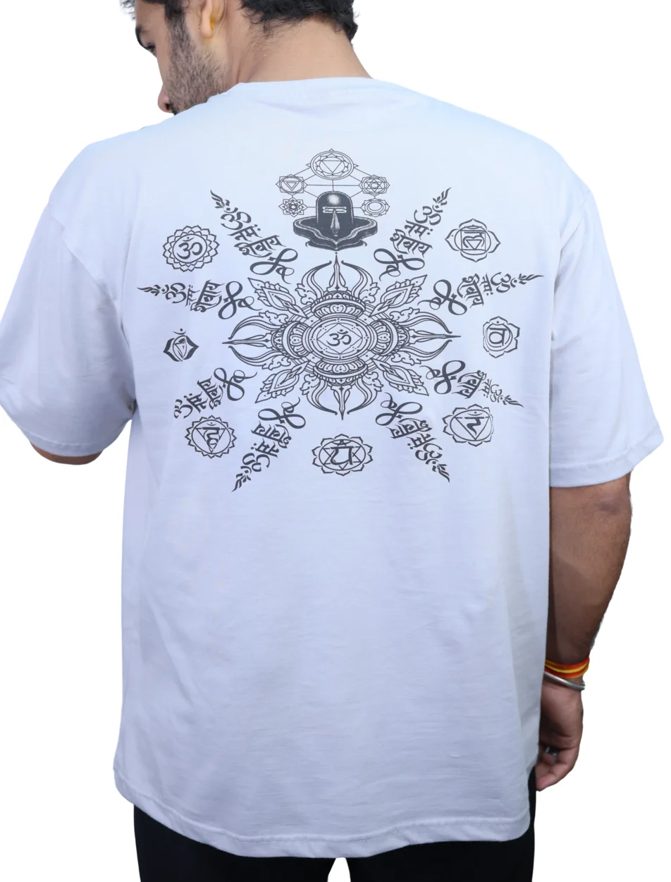 Indithrob Divine Mahadev Beige Lord Shiva Bold Art Printed Oversized T-Shirt